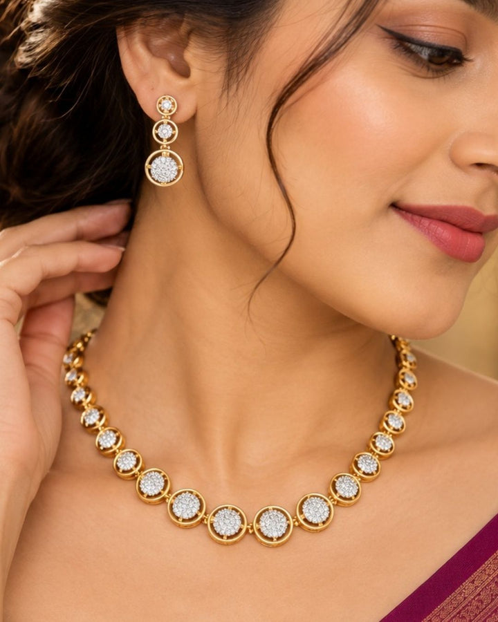 Zircon Diamond Gold Plated Necklace with Earrings