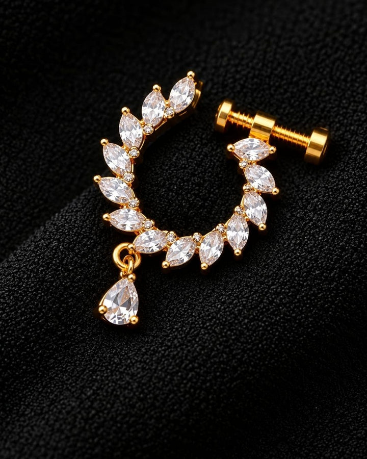 Gold Plated Crescent Nose Pin with Teardrop Stone