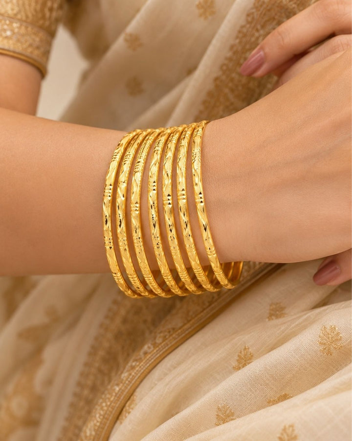 18k Gold Plated Classic Daily Wear Bangles (Set of 8)
