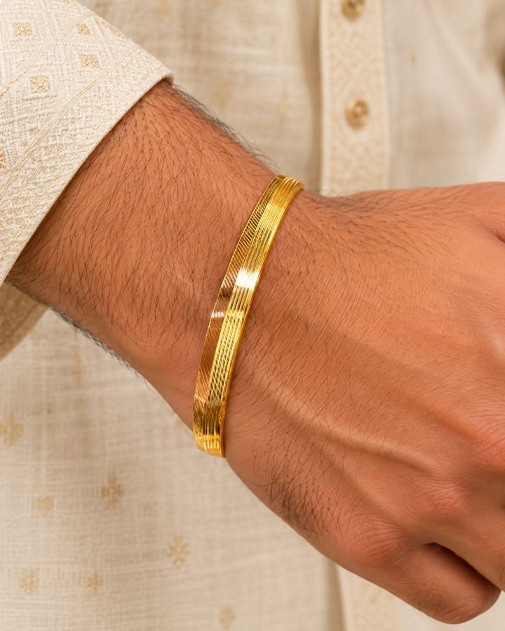 Gold Plated Men’s Kada with Sleek Multi-Line Design