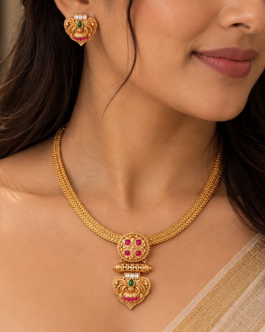 Gold Plated Detachable Pendant Necklace Set