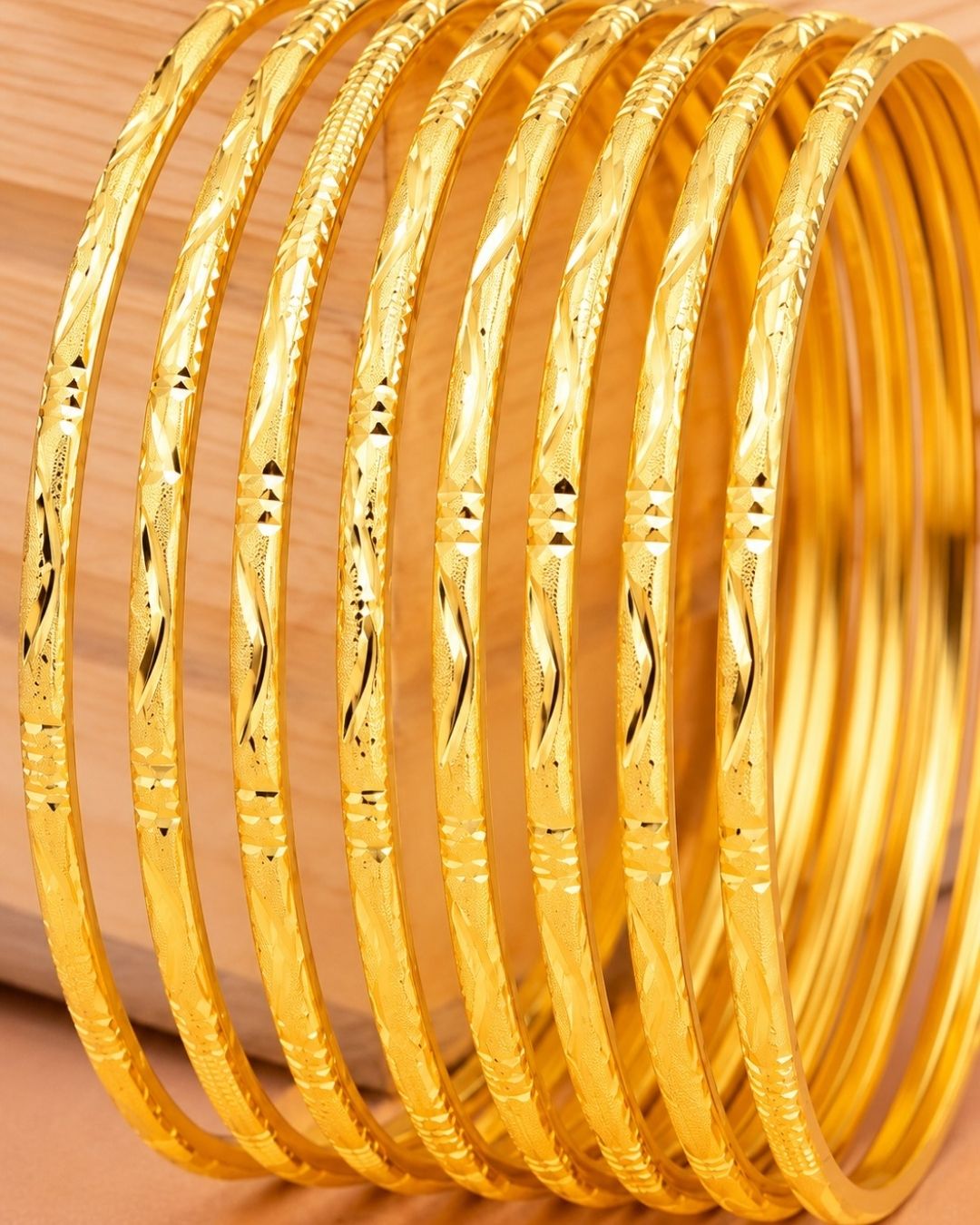 18k Gold Plated Classic Daily Wear Bangles (Set of 8)