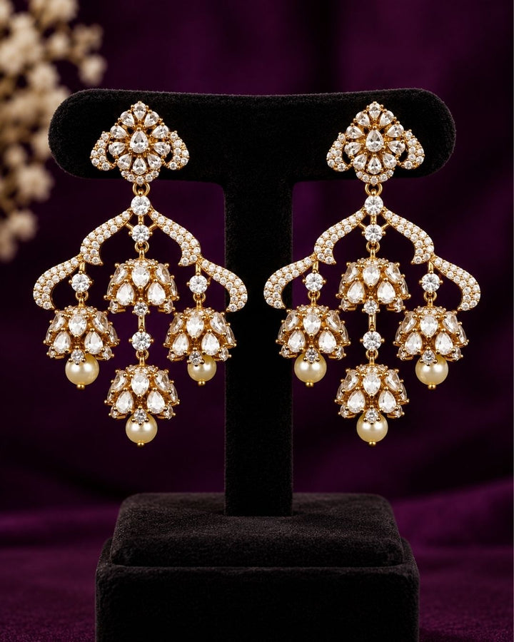 Zircon Diamond Triple Drop Lightweight Earrings