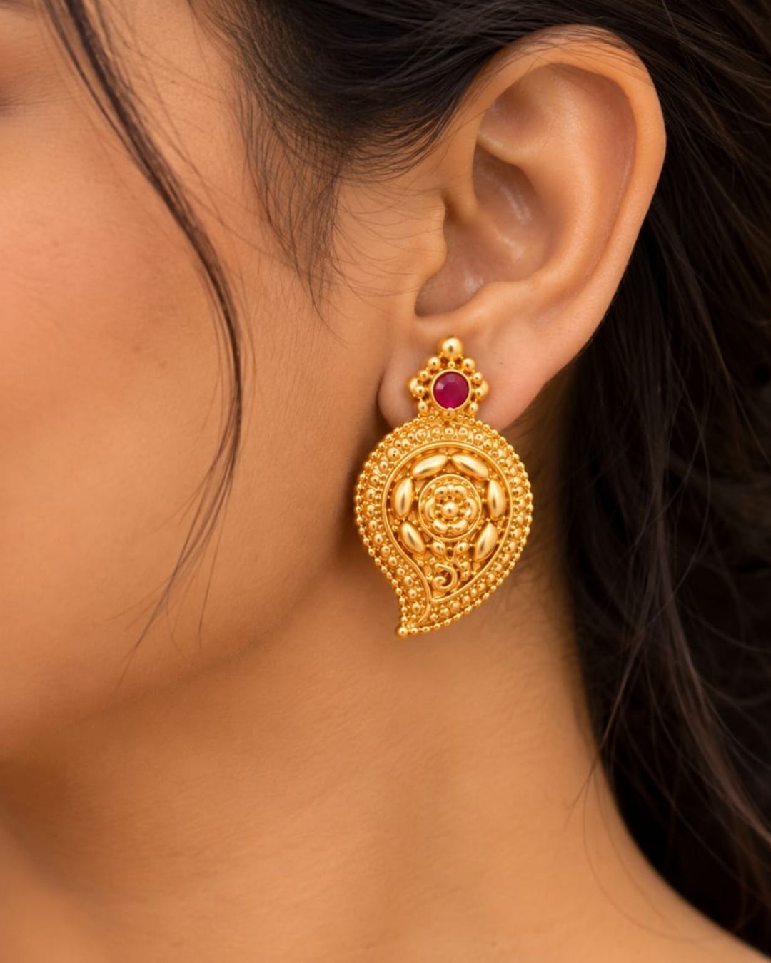 Antique Ruby Mango Gold Plated Necklace Set