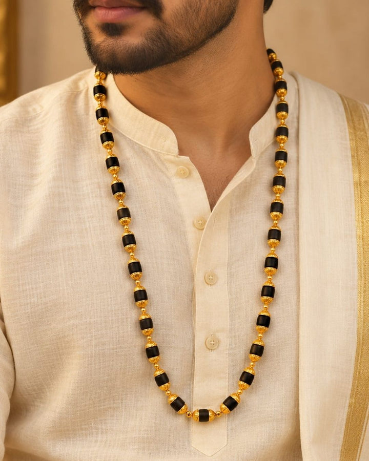 Gold Plated Black Men’s Rudraksha Mala