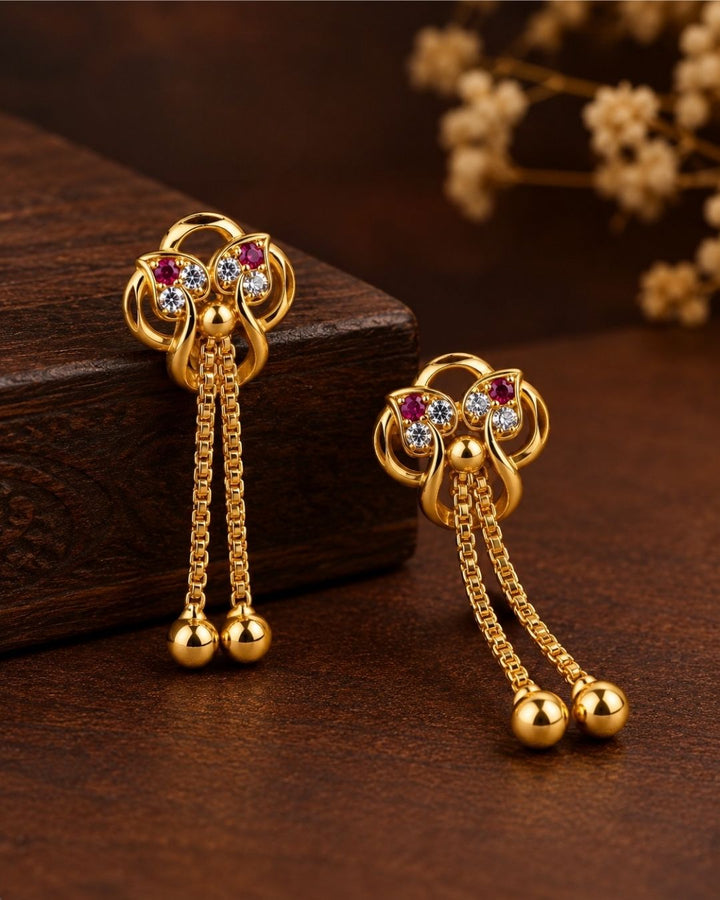 Gold Plated Designer Long Drop Earrings