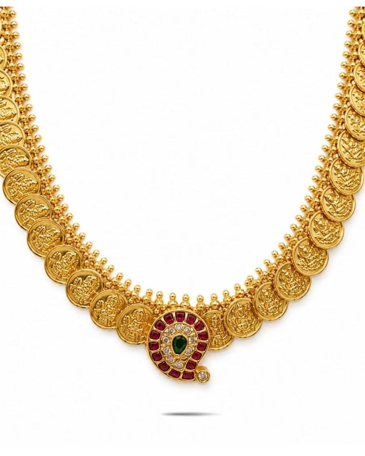 Kundan Gold Plated Laxmi Kasula Necklace with Earrings