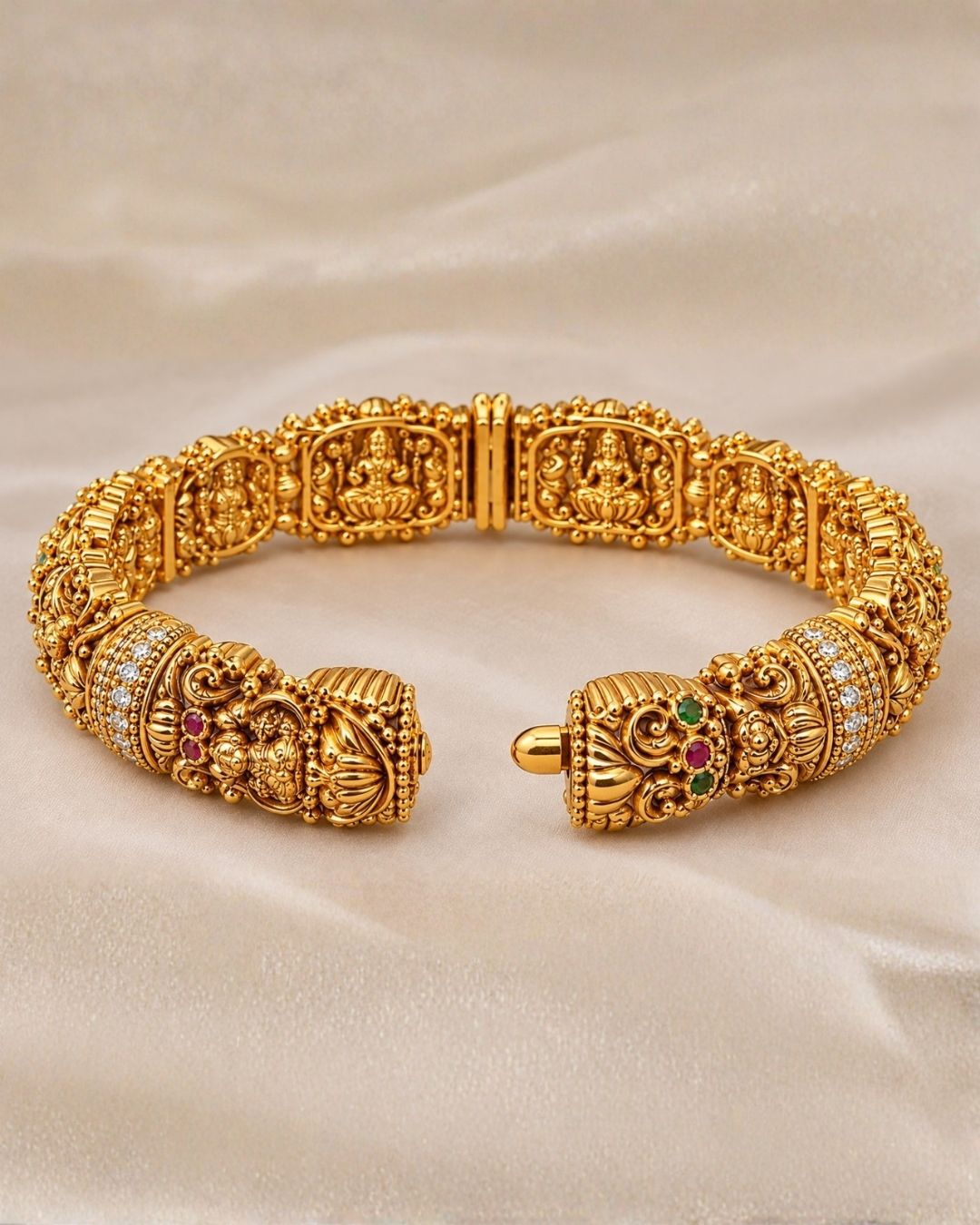 Jadau Kundan Gold Plated Temple  Laxmi Devi Openable Bangles (Set of 2) w79