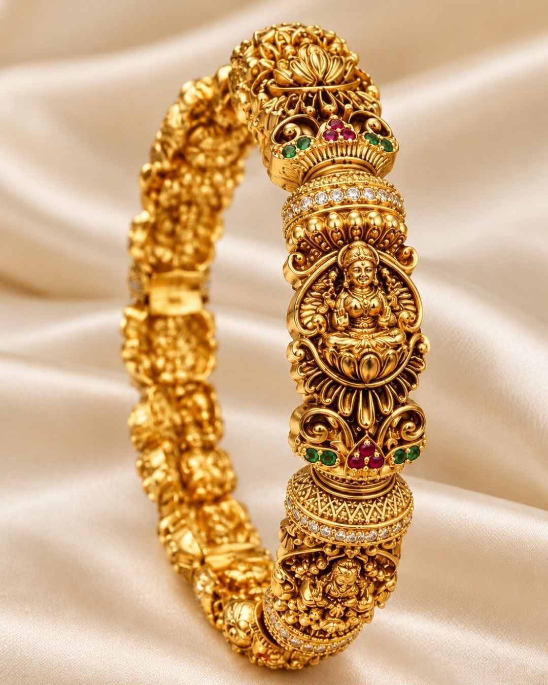Jadau Kundan Gold Plated Temple  Laxmi Devi Openable Bangles (Set of 2) w79