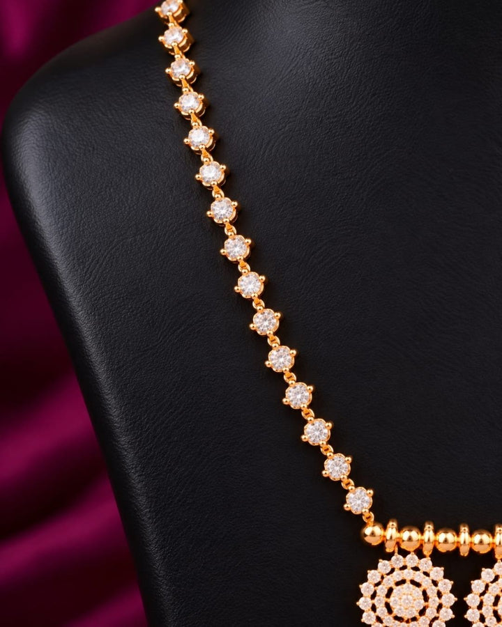 Zircon Daimond Gold Plated with Double Round Pendants