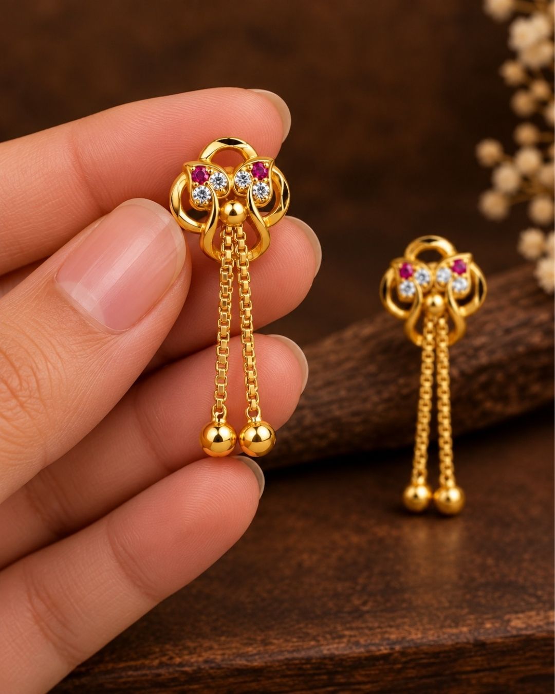Gold Plated Designer Long Drop Earrings