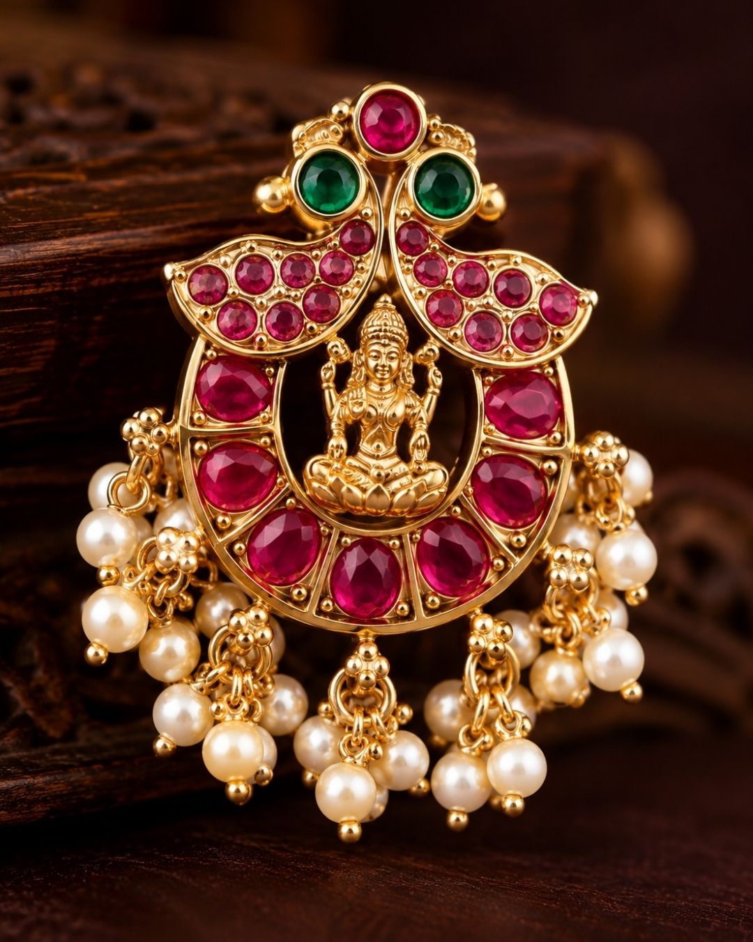 Jadau Kundan Kemp Lakshmi Necklace Set