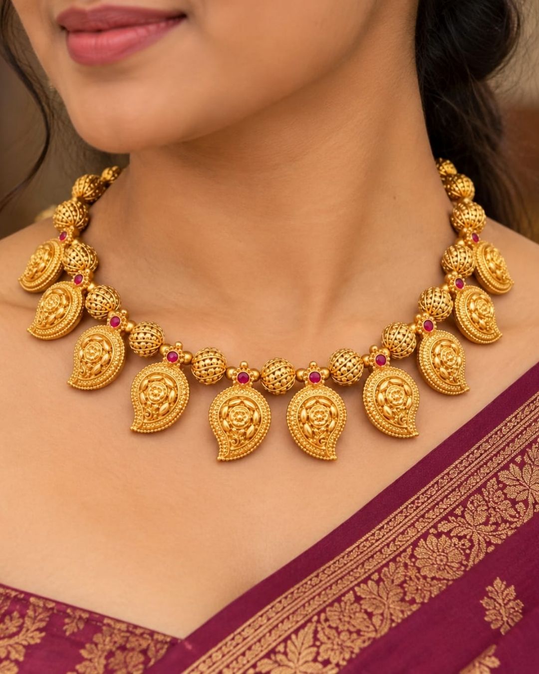 Antique Ruby Mango Gold Plated Necklace Set