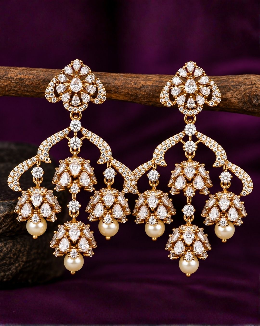 Zircon Diamond Triple Drop Lightweight Earrings