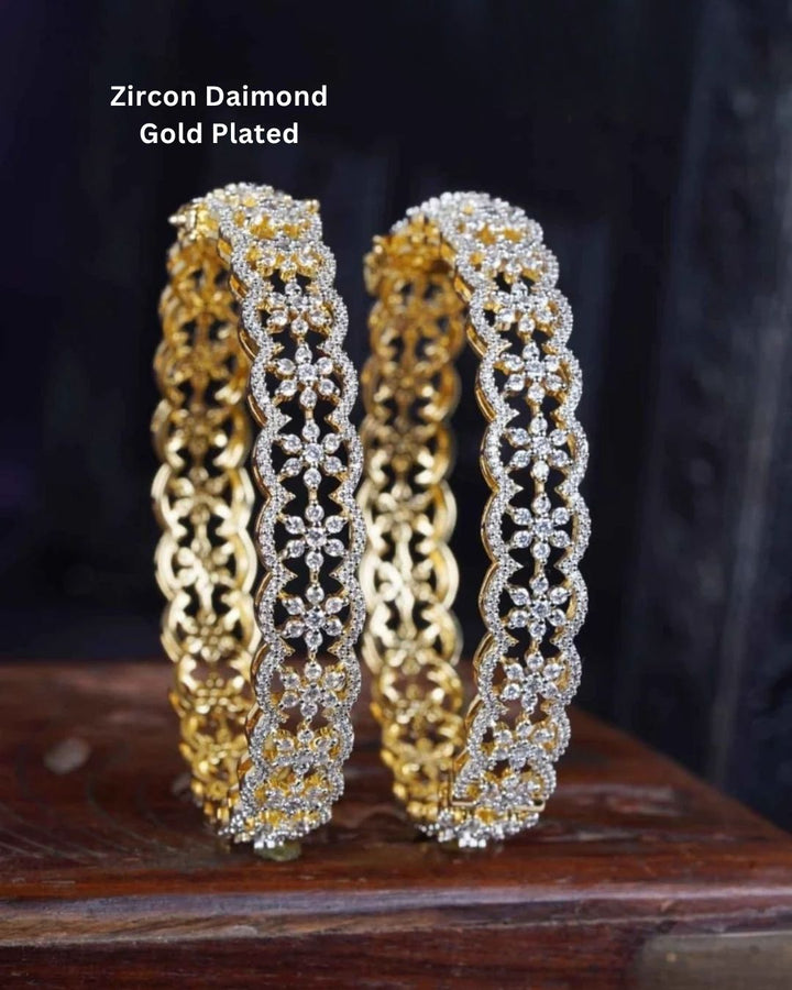 Pure Zirconium Diamond Gold Plated Star Floral Openable Bangles