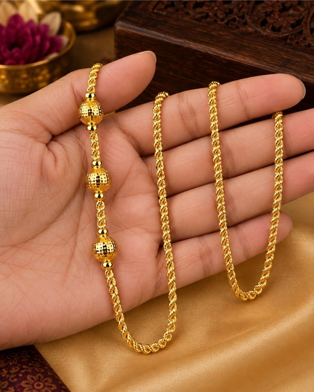 18K Gold Plated Cut Bead Thaali Chain