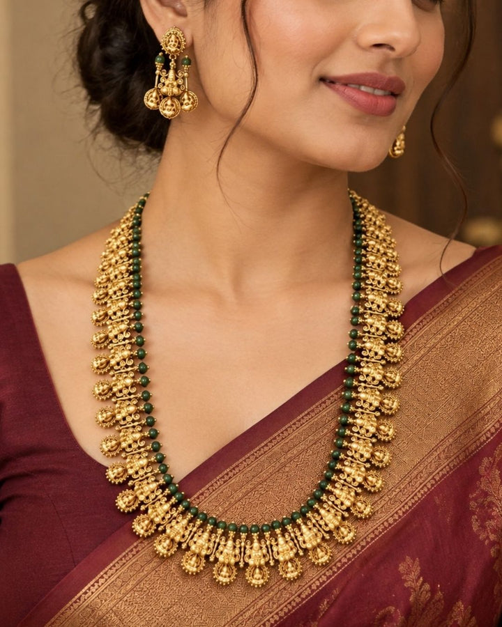 Gold Plated Lakshmi Haaram with Earrings