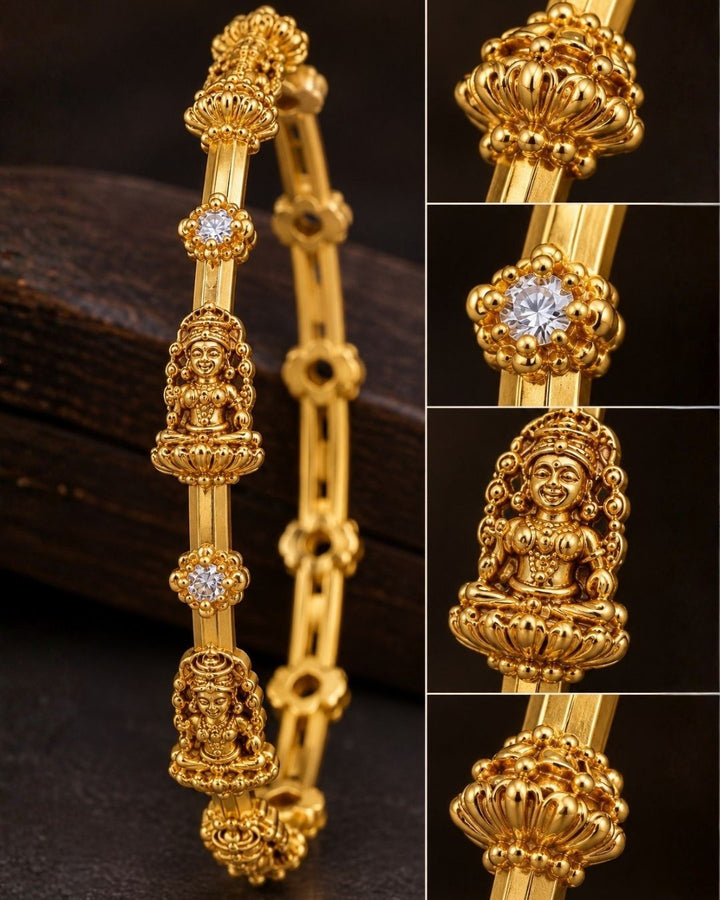 Zircon Diamond  Lakshmi Gold Plated Bangles (Set of 4)