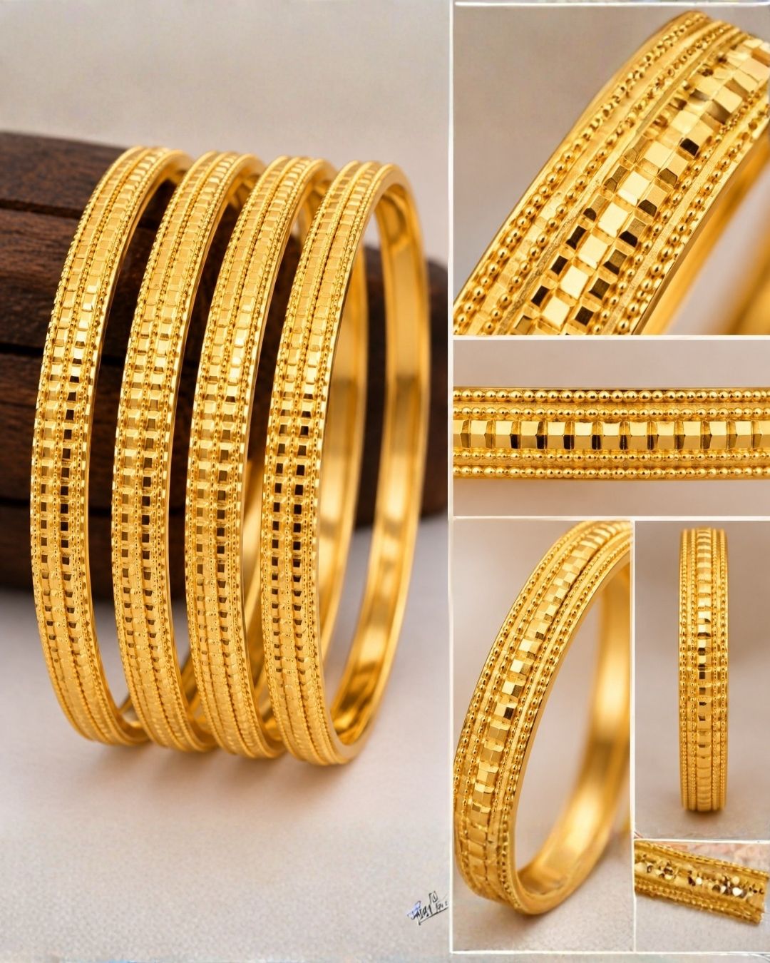 18K Gold Plated Patterned Bangles Set