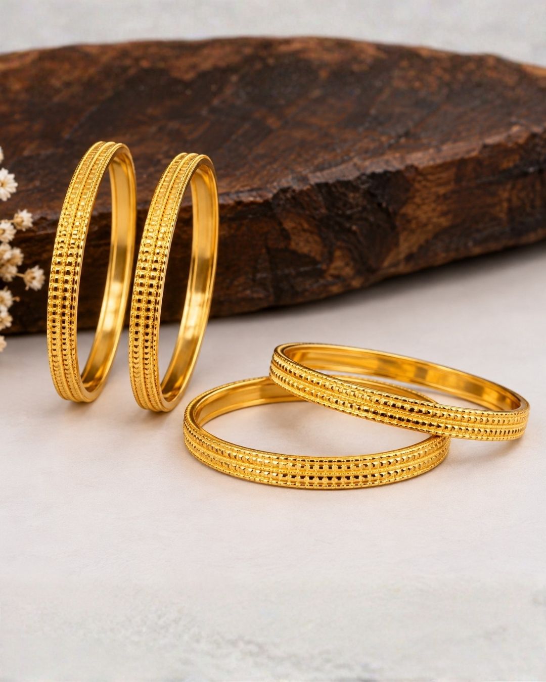18K Gold Plated Patterned Bangles Set