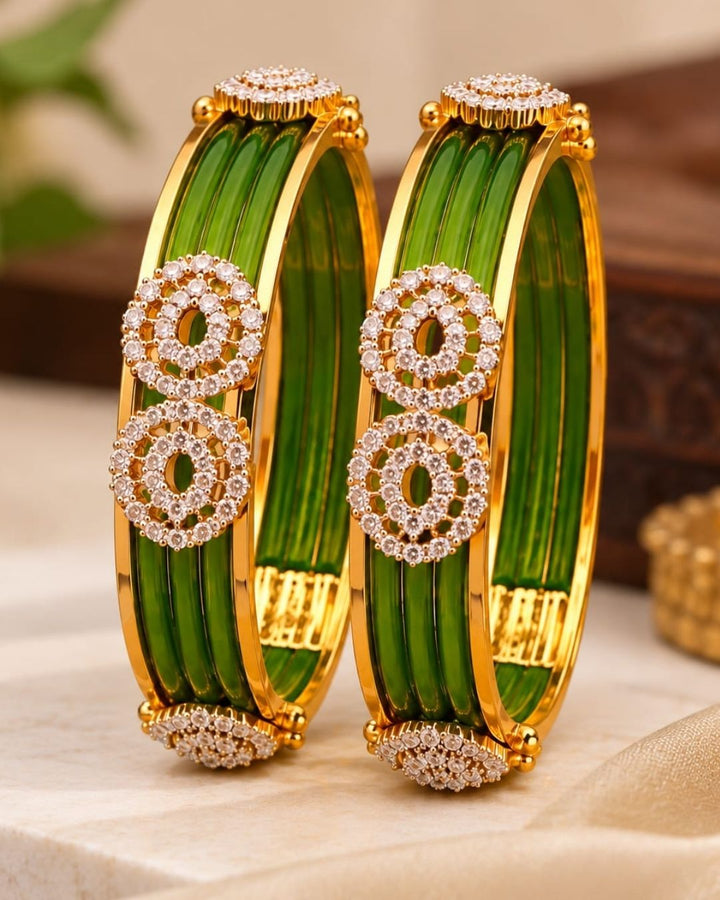 Openable Stone Studded Kada Bangles with 12 set Multicolour Interchangeable Bangles