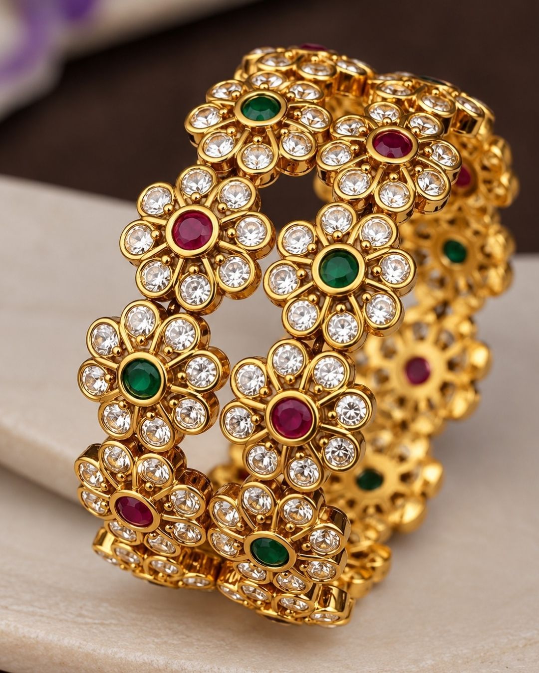 Jadau Kundan Gold Plated Stones Bangles (set of 2)