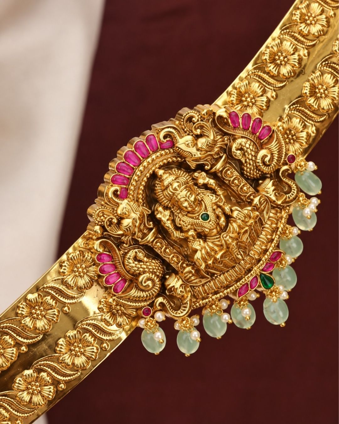 Jadau Kundan Gold Plated Lakshmi Temple Hipbelt (Vaddanam)