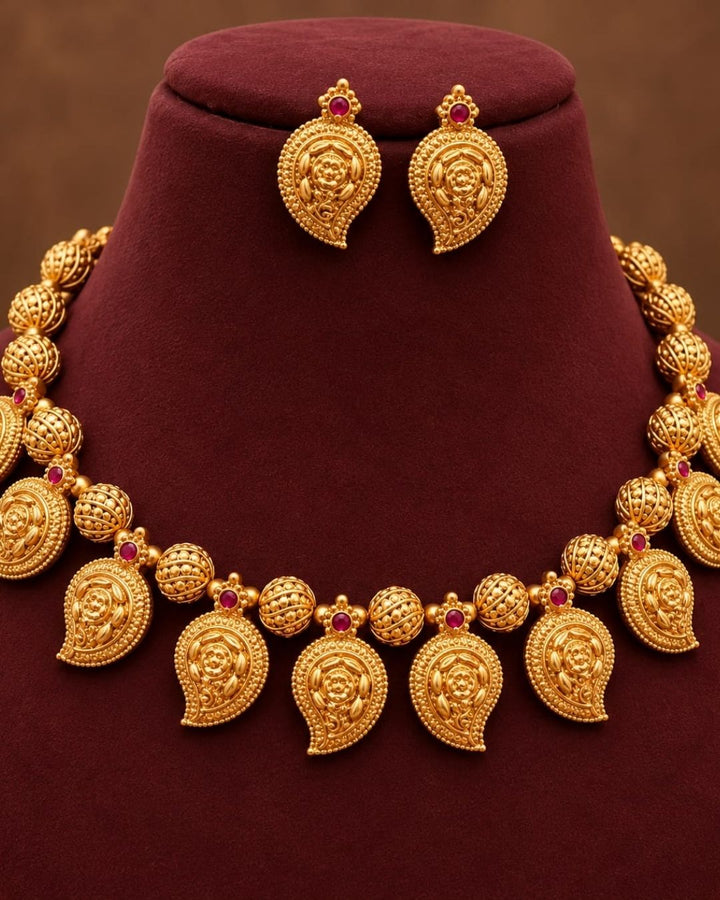 Antique Ruby Mango Gold Plated Necklace Set