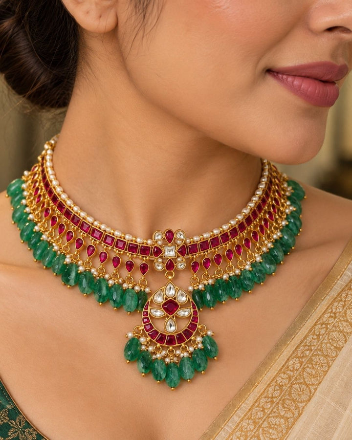 Jadau Kundan Gold Plated Beads Necklace