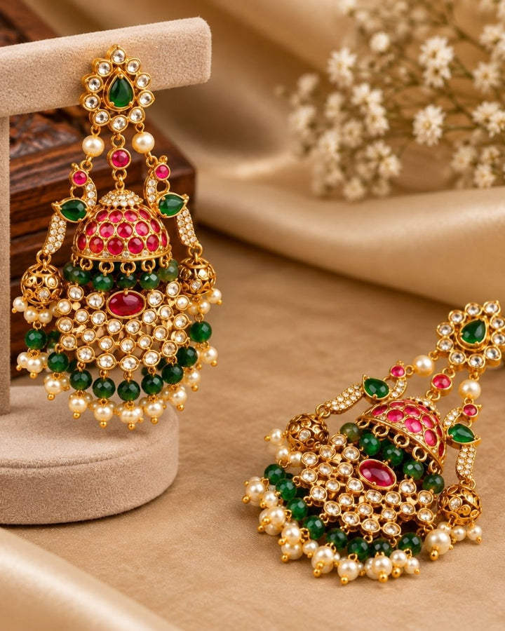 Jadau Kundan Gold Plated Floral Earrings
