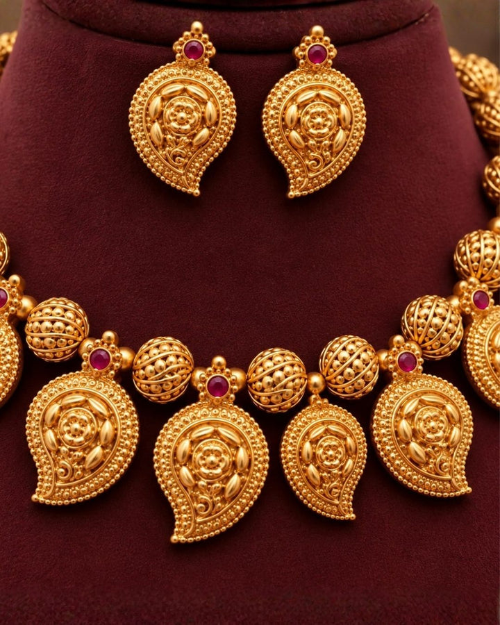 Antique Ruby Mango Gold Plated Necklace Set