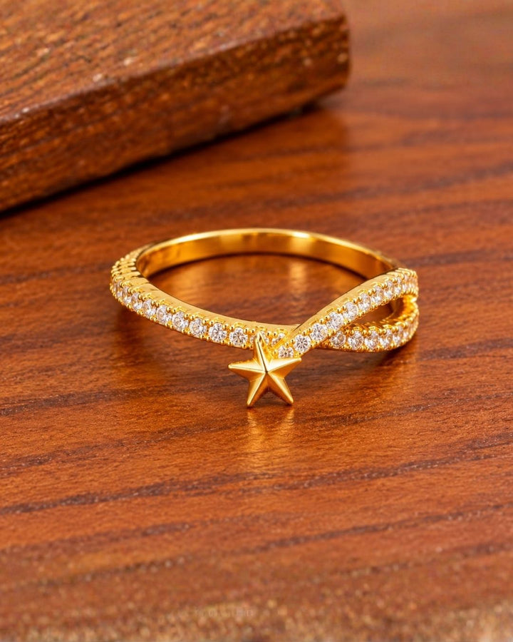 Zircon Gold Plated Adjustable Star Ring