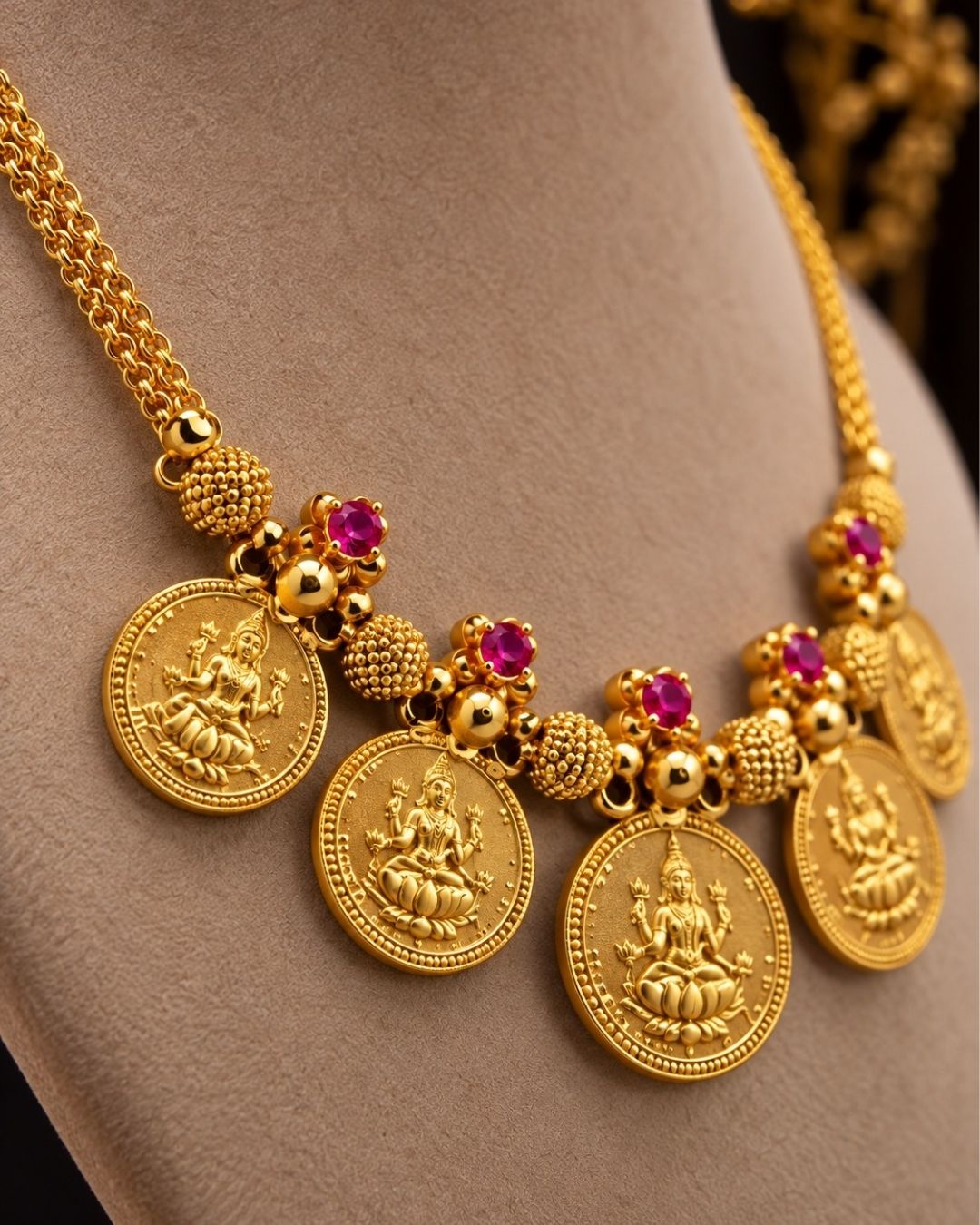 Gold Plated Temple Style Laxmi Kasula Necklace