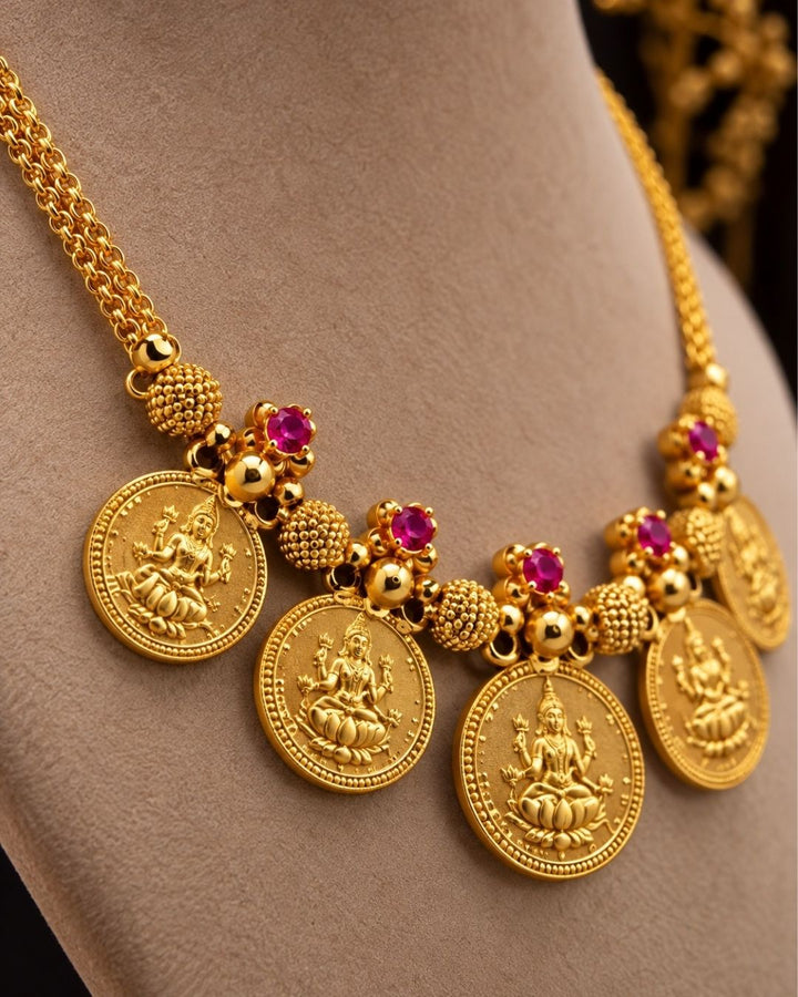 Gold Plated Temple Style Laxmi Kasula Necklace
