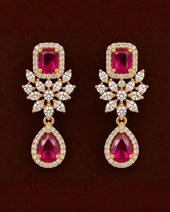 Zircon Diamond Gold Plated Ruby Drop Necklace Set