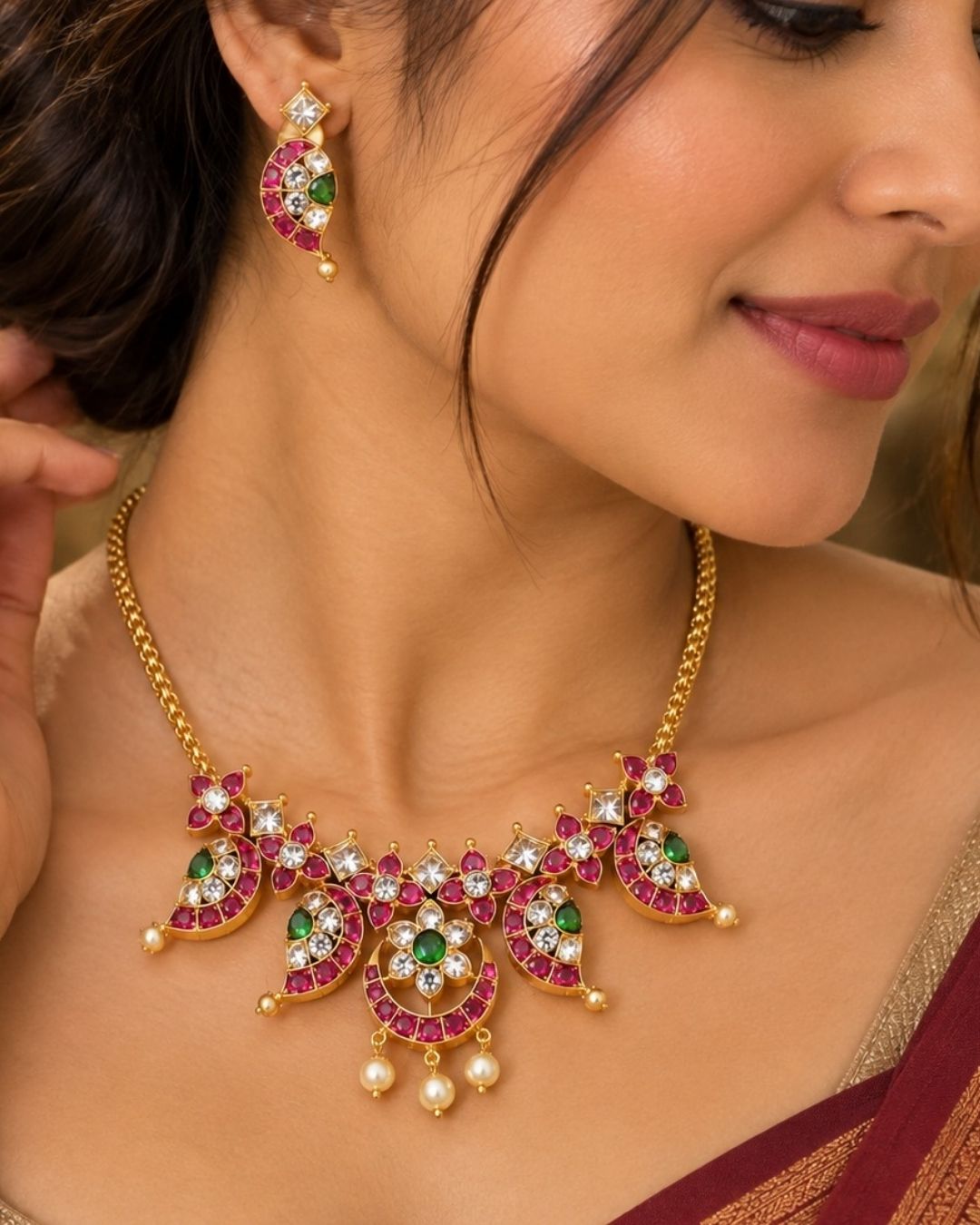 Gold Plated Kemp Mini Necklace with Earrings