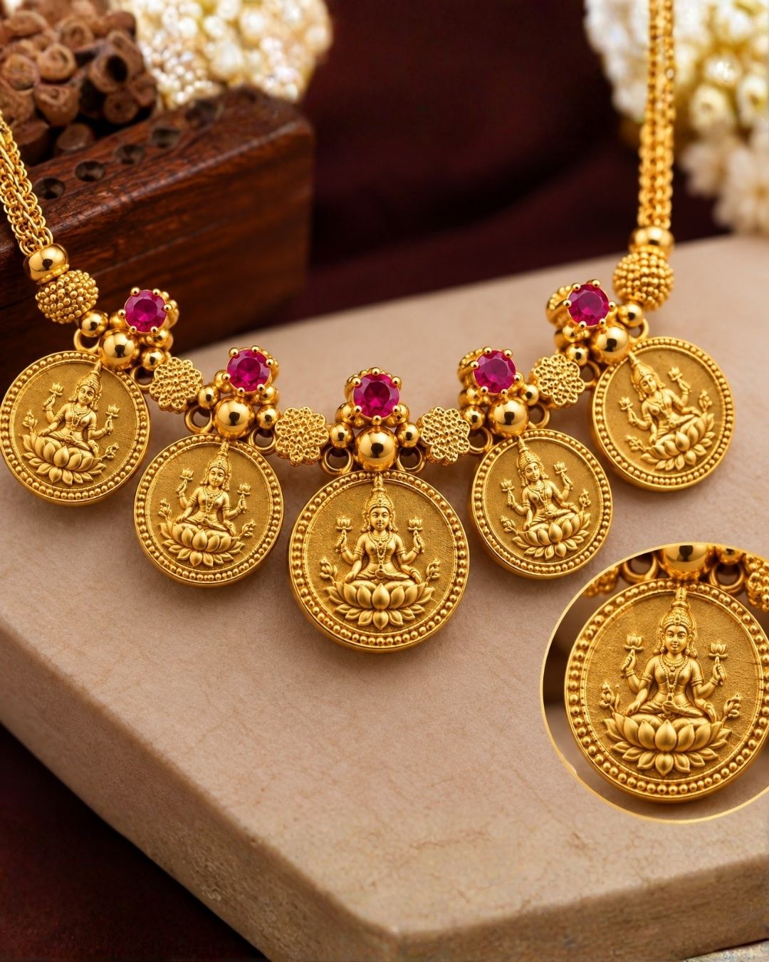 Gold Plated Temple Style Laxmi Kasula Necklace