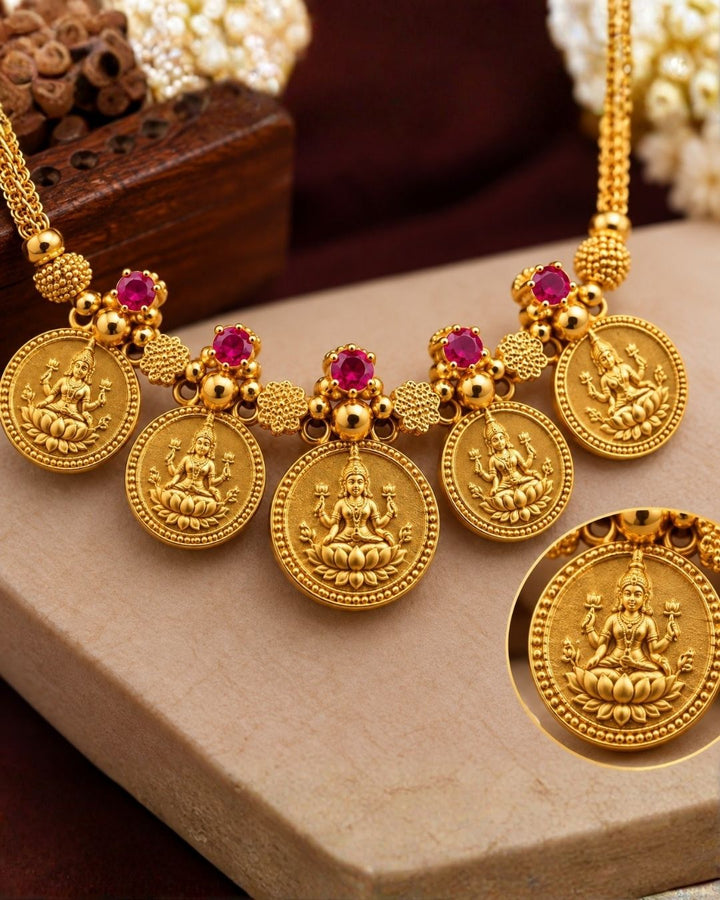 Gold Plated Temple Style Laxmi Kasula Necklace