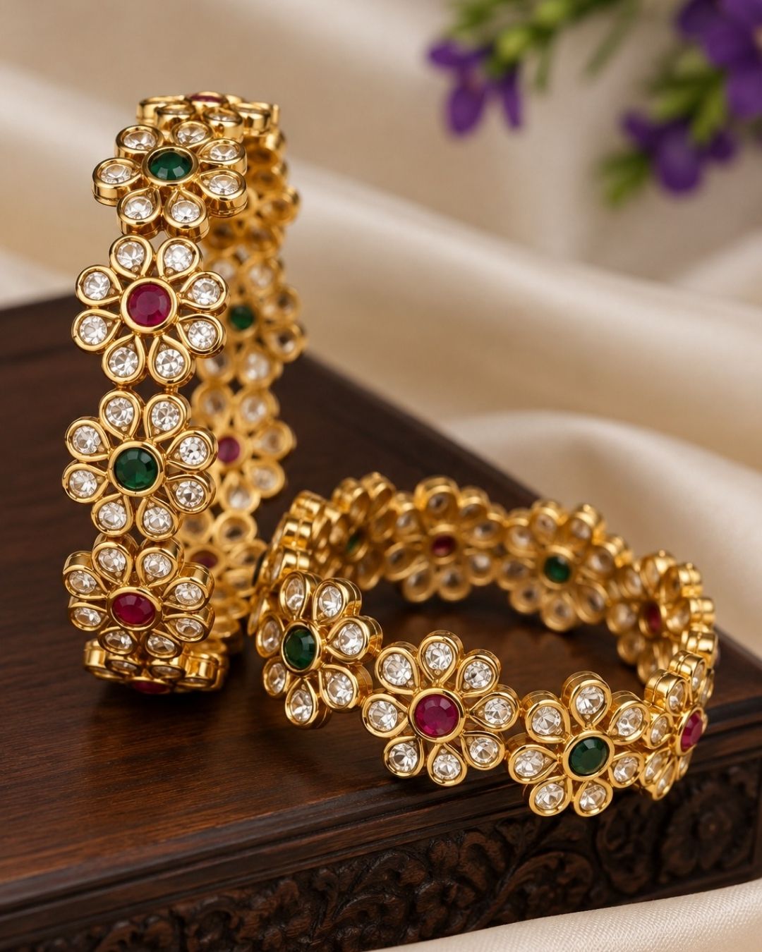 Jadau Kundan Gold Plated Stones Bangles (set of 2)