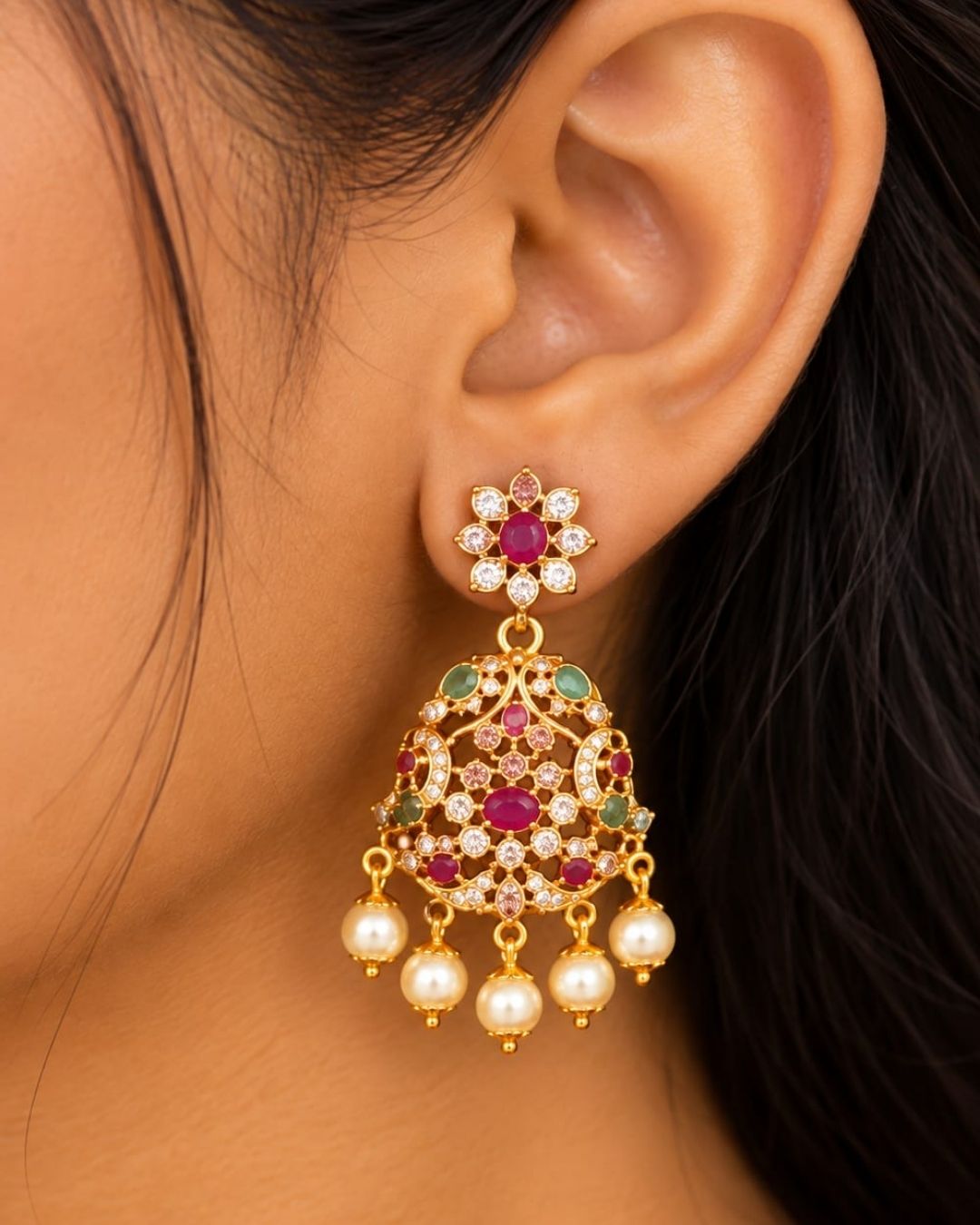Zircon Diamond Gold Plated Long Pearl Drop Necklace