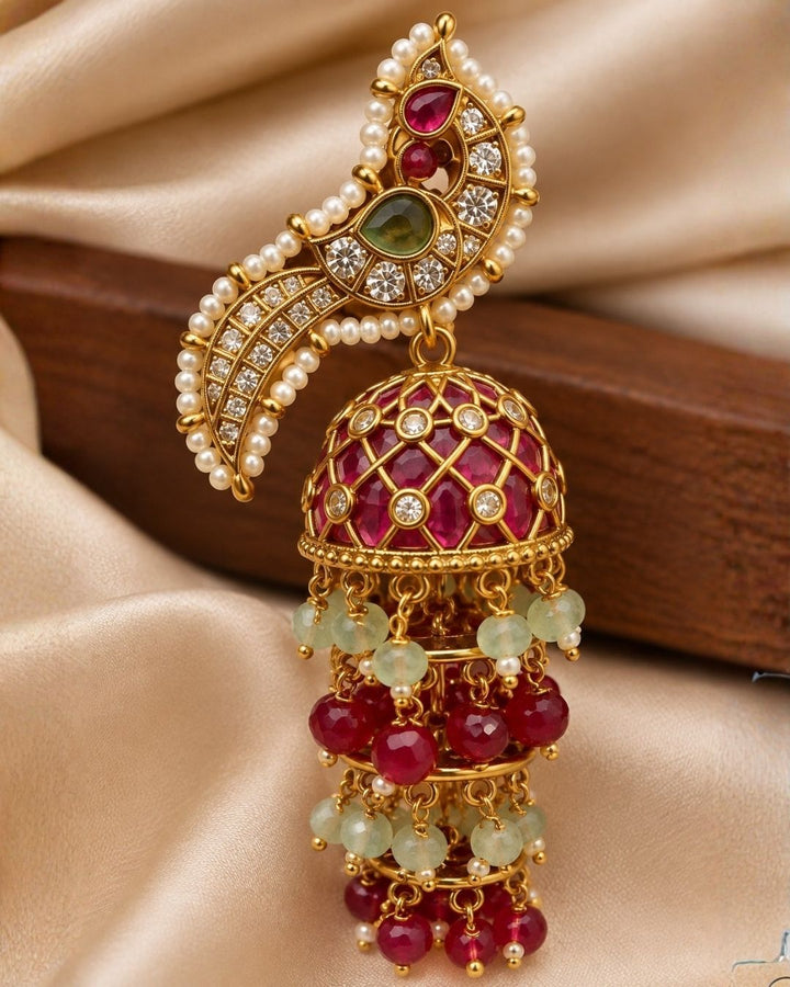 Jadau Kundan Gold plated Peacock Jhumkas