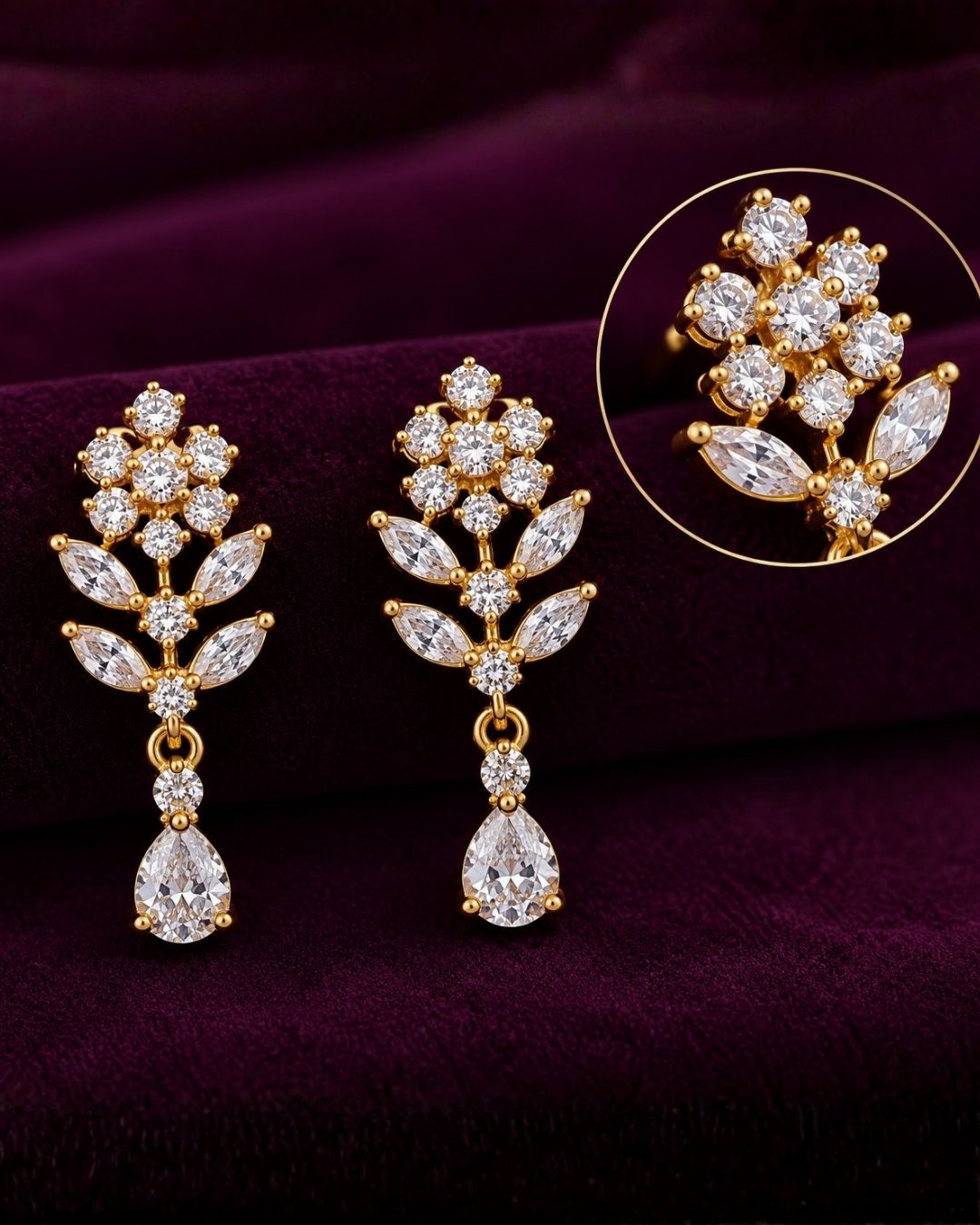 Zircon Diamond Gold Plated Star Cluster Long Necklace Set