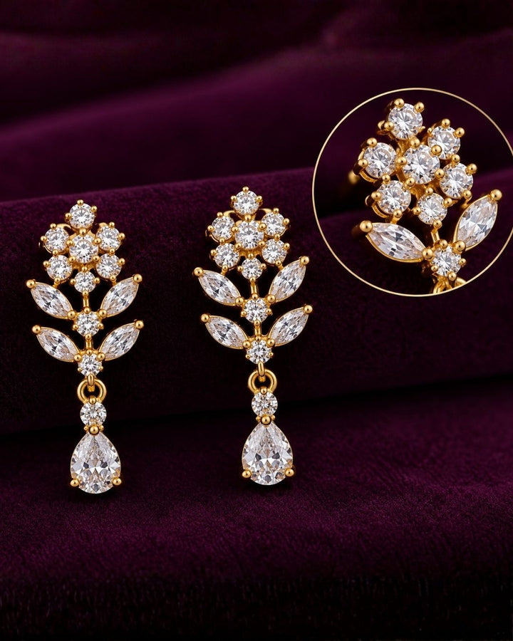 Zircon Diamond Gold Plated Star Cluster Long Necklace Set