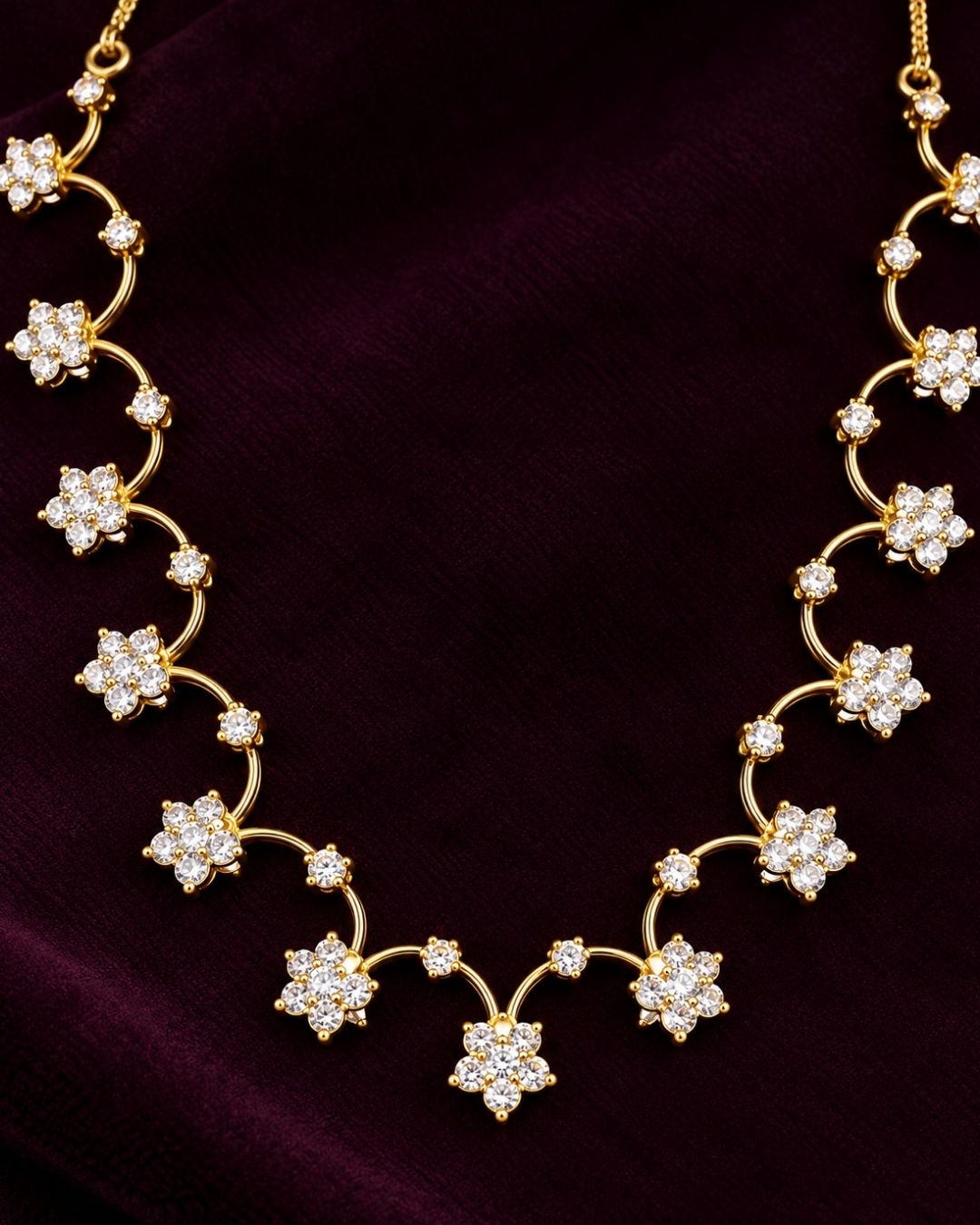Zircon Diamond Gold Plated Floral Designer Necklace Set