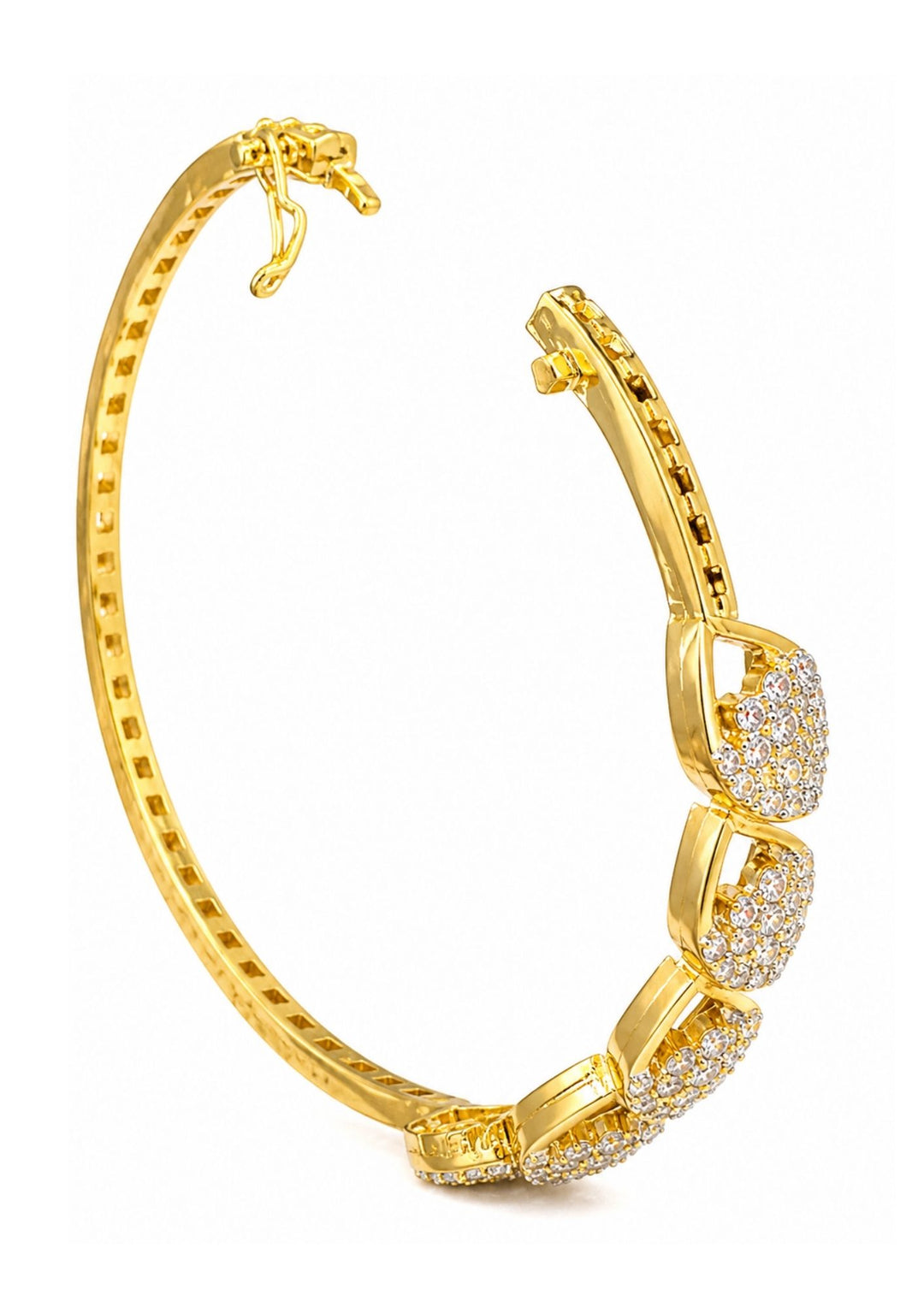 Gold bracelet with diamond accents on a white background