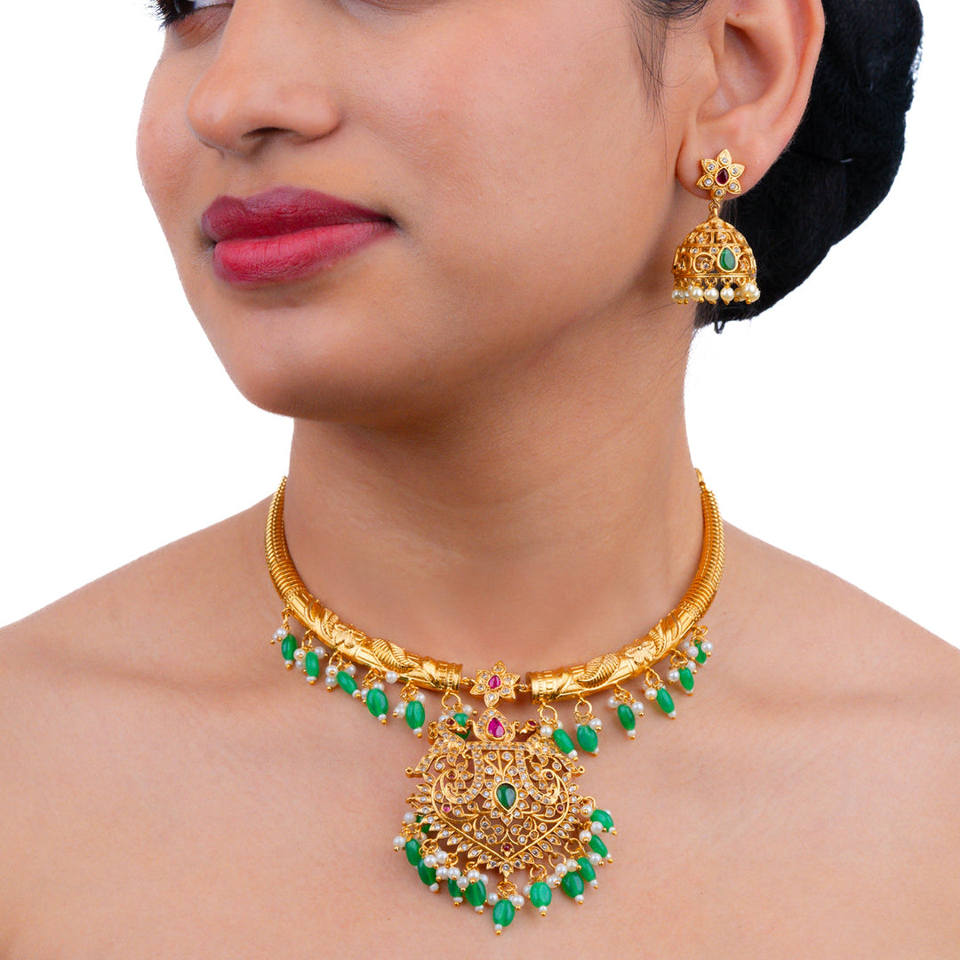 Kundan and beads necklace set with earrings PCS 190051