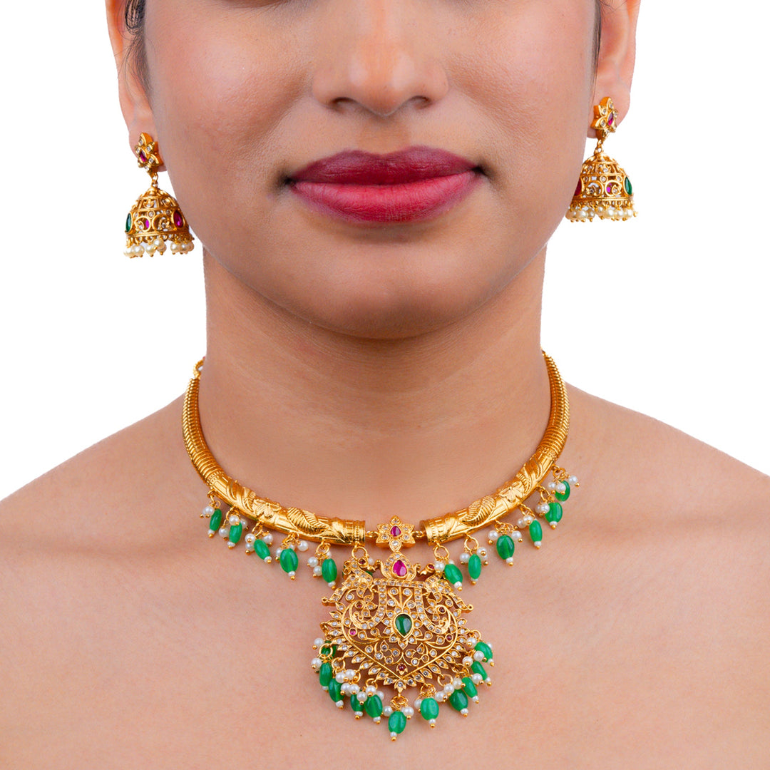 Kundan and beads necklace set with earrings PCS 190051
