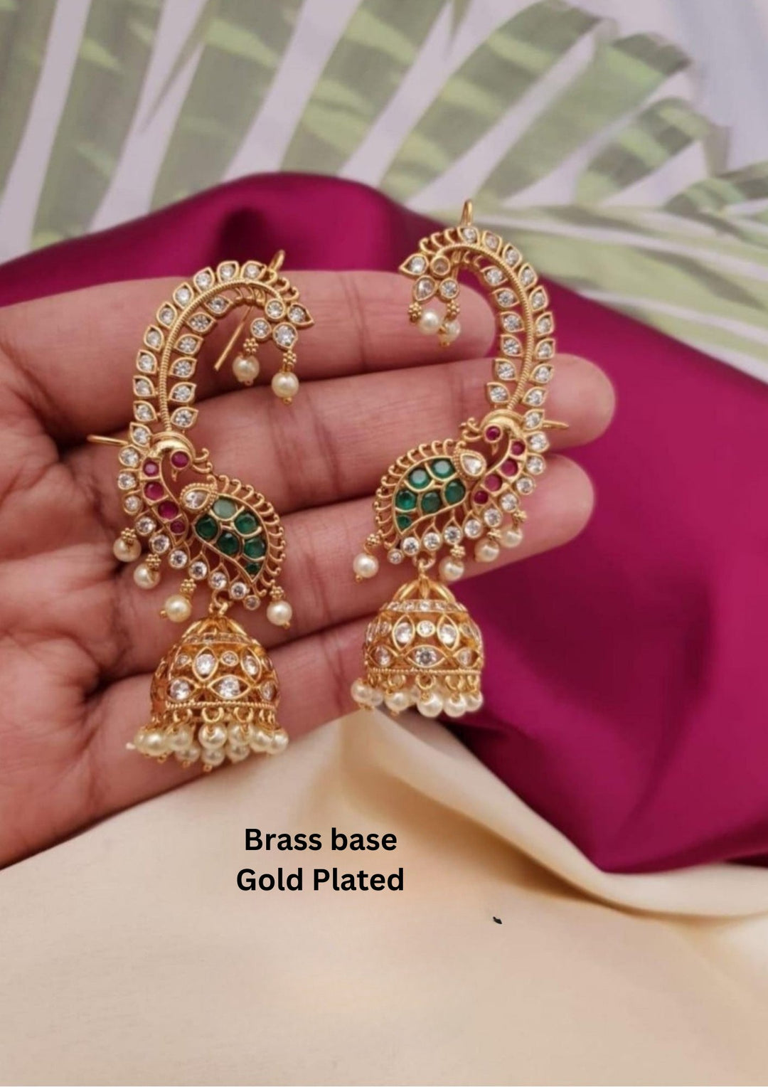 Gold Plated Trending Antique Lightweight Peacock Ear Cuff Jhumkas  