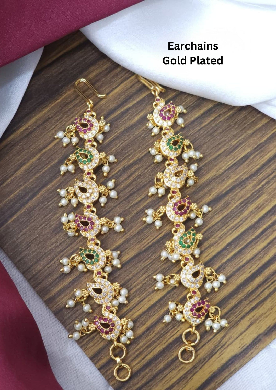  Peacock Gold Plated Earchains 