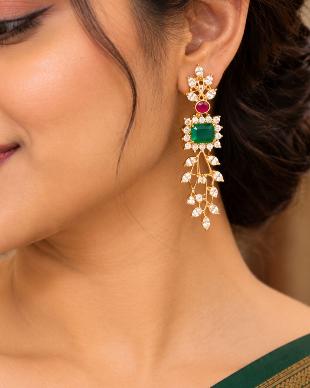 Shop our premium Kundan Brass Base necklace with earrings designed with green and pink ruby stone perfect for wedding, festivals it is anti fade color | COD available at ZEVANA